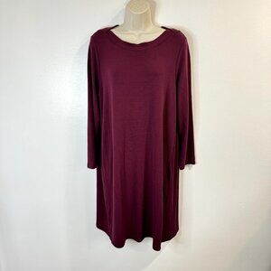 J. Jill Wearever Dress Size XLP Petite Shirt Long Sleeve Swing Red Ribbed Knit